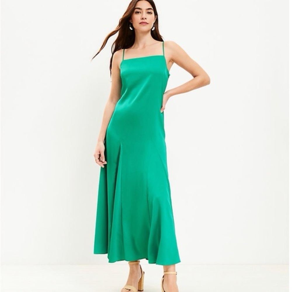 LOFT Emerald Green Spaghetti Strap Midi Dress